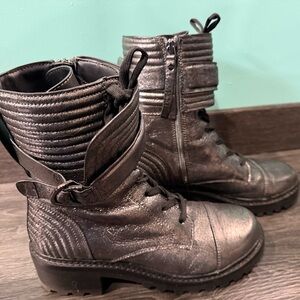 DKNY Metallic pewter Moto Boots